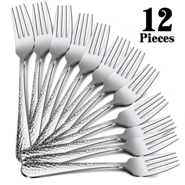 Shopusly 12-Piece Stainless Steel Hammered Dinner Forks Set, Salad Flatware Forks Use for Home, Kitchen, Restaurant - Image 2